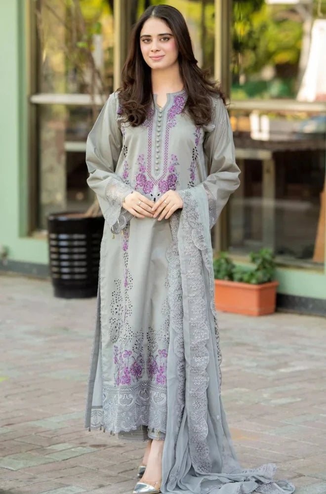 3 Piece - Unstitched Fully Embroidered Dhanak Fabric MS-170