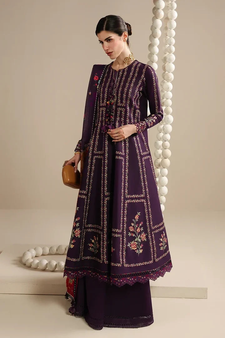 ZH 3065 Unstitched Fully Embroided Dhanak Suit With Digital Printed Wool Shawl