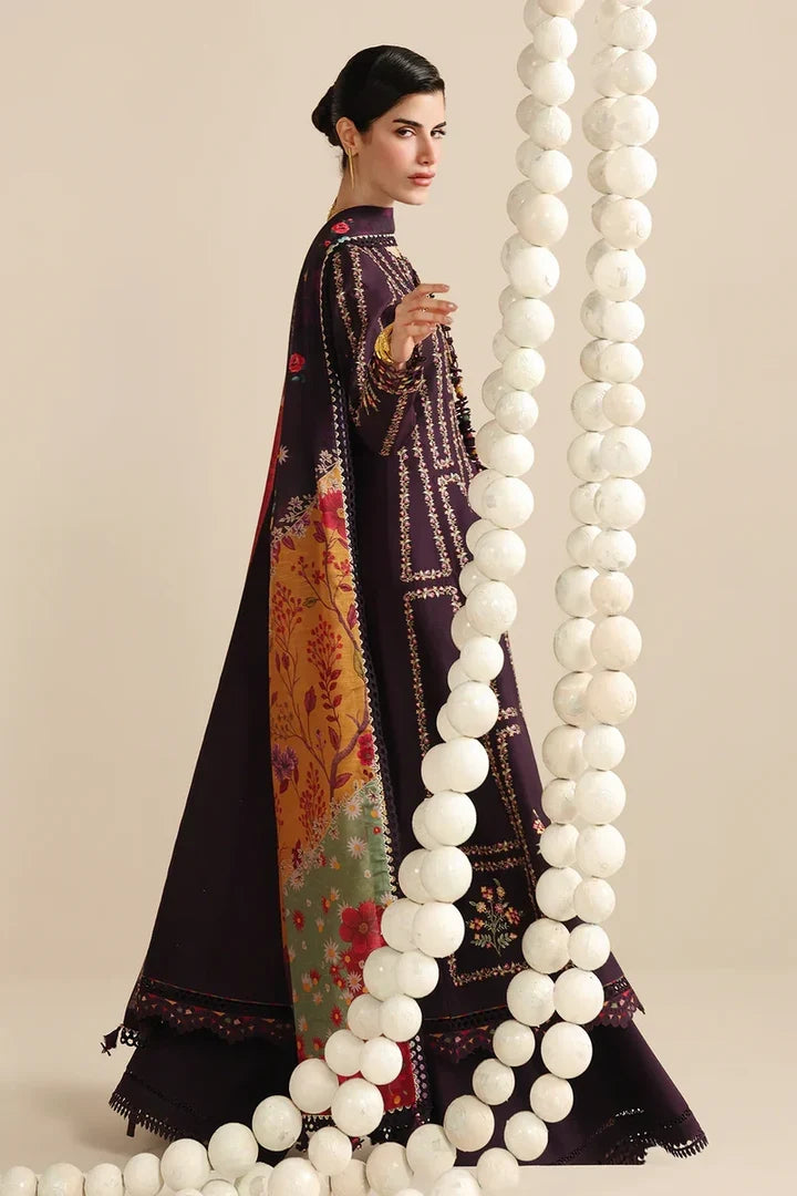 ZH 3065 Unstitched Fully Embroided Dhanak Suit With Digital Printed Wool Shawl