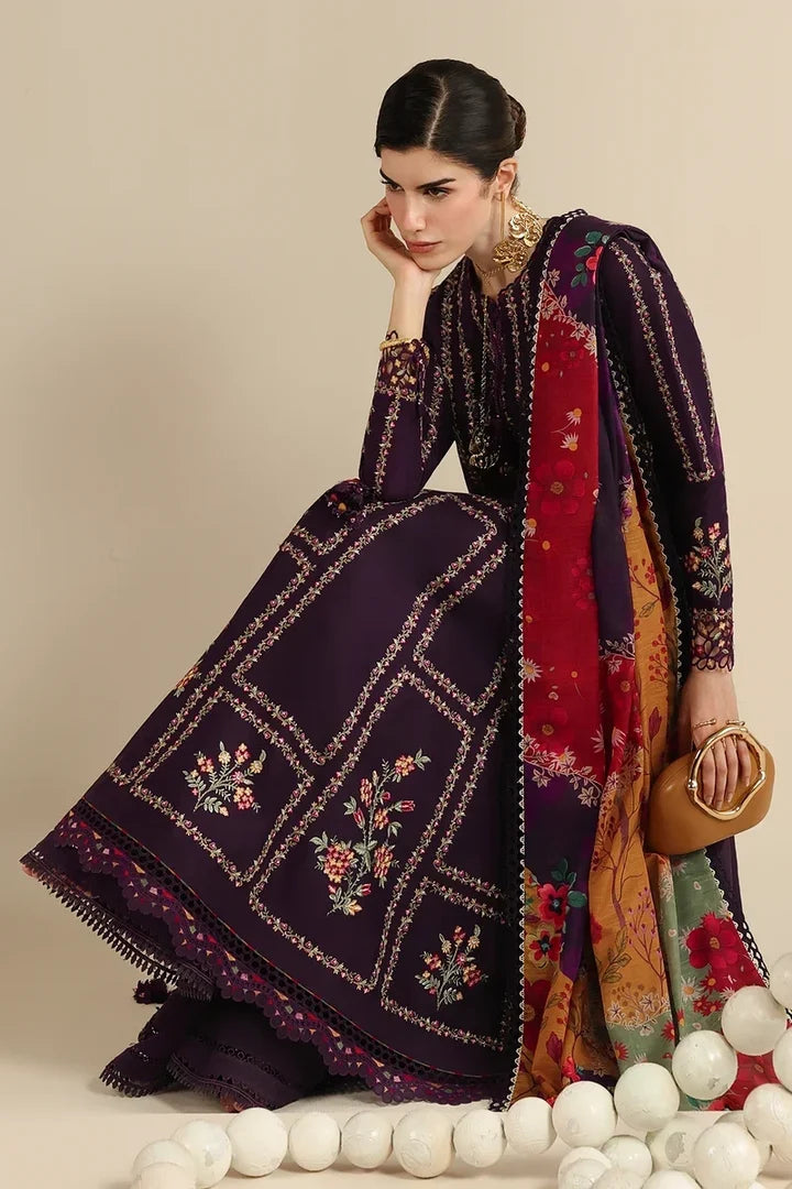 ZH 3065 Unstitched Fully Embroided Dhanak Suit With Digital Printed Wool Shawl