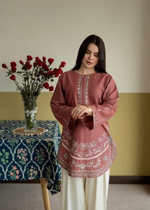 2 Piece - Unstitched Fully Embroidered Dhanak Suit With Embroidered Trouser