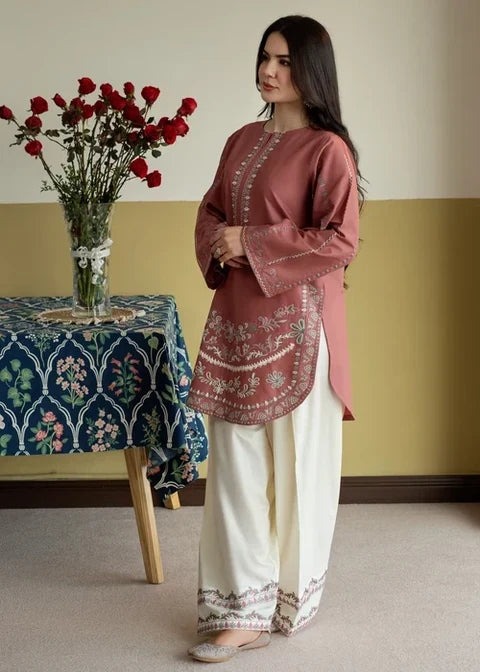 2 Piece - Unstitched Fully Embroidered Dhanak Suit With Embroidered Trouser
