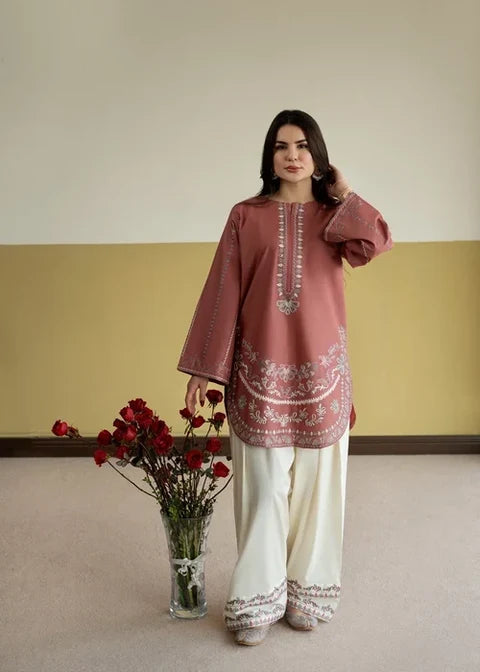 2 Piece - Unstitched Fully Embroidered Dhanak Suit With Embroidered Trouser