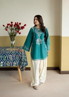 2 Piece - Unstitched Fully Embroidered Dhanak Suit With Embroidered Trouser