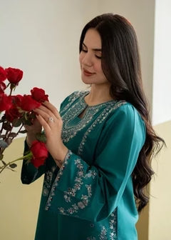 2 Piece - Unstitched Fully Embroidered Dhanak Suit With Embroidered Trouser