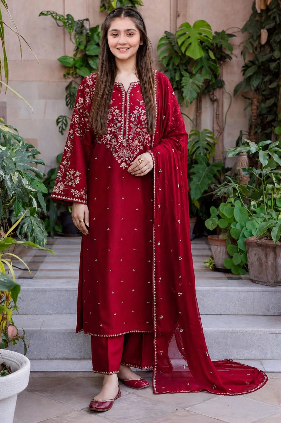 SR-D2700 HIGHLY RECOMMENDED (8.2 Meters) Unstitched Fully Embroidered Dhanak Suit With Embroidered Dhanak Shawl