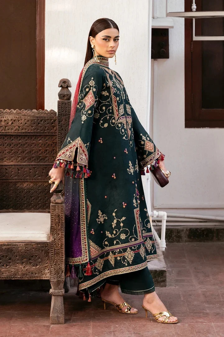 JZ-3050 Unstitched Embroidered Dhanak Suit With Printed Shawl