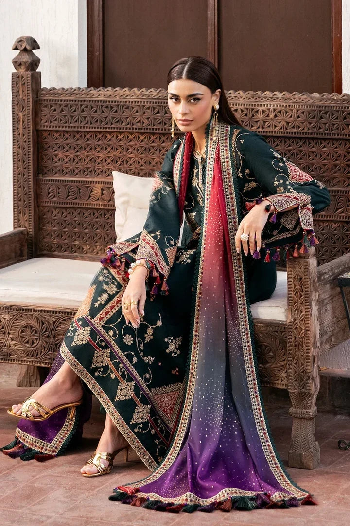 JZ-3050 Unstitched Embroidered Dhanak Suit With Printed Shawl