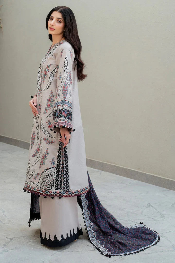 JZ2865 Lawn Unstitched Embroidered 3pc Suit With Soft Monar Digital Printed Dupatta Sale price