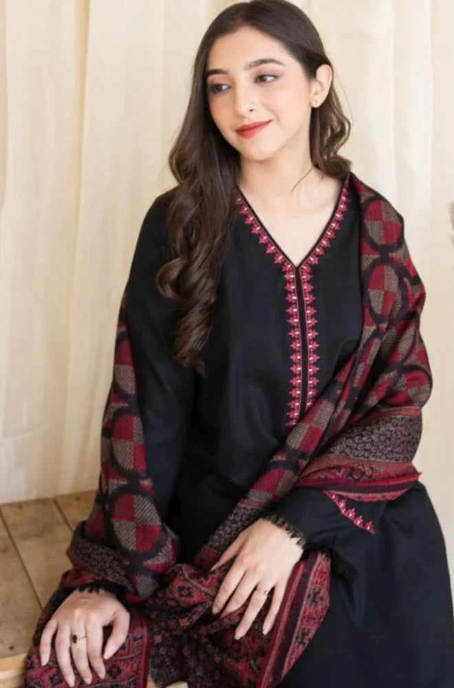 Aisiling - Winter 3PC Dhannak Embroidered suit with Printed Shawll-KP628