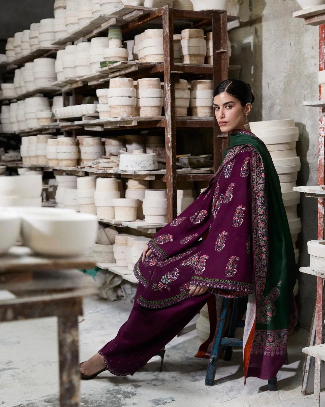 Hussain rehar - Winter 3PC Dhanak Embroidered Suit - kp33153