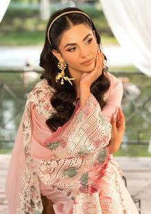 SR-EL2790 Unstitched Fully Embroided Lawn Suit With Cotton Net Embroidered Dupatta