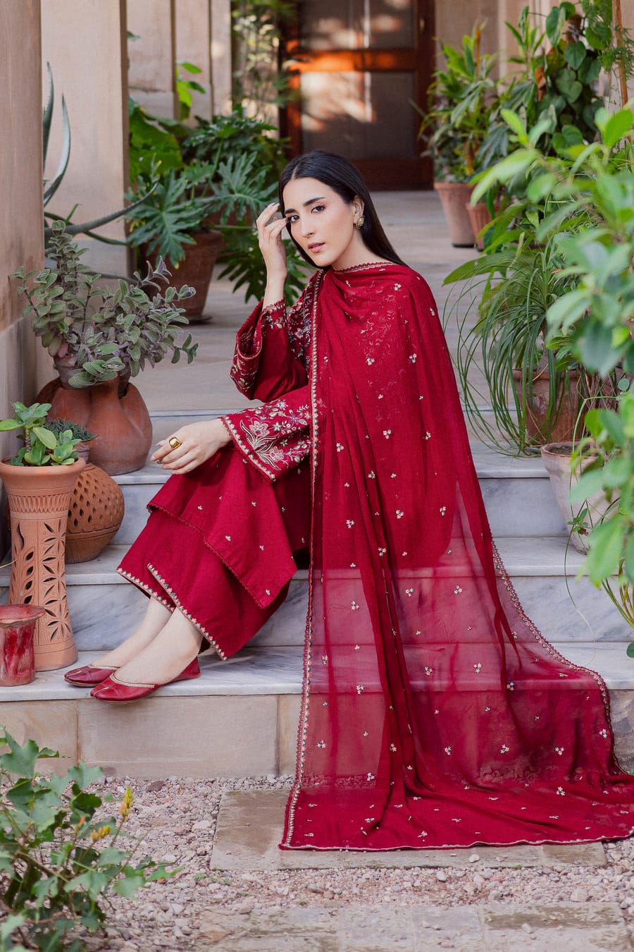 SR-D2700 HIGHLY RECOMMENDED (8.2 Meters) Unstitched Fully Embroidered Dhanak Suit With Embroidered Dhanak Shawl