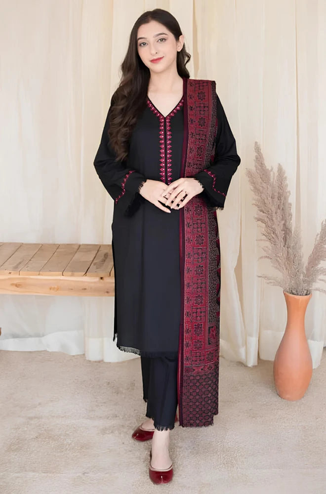 Aisiling - Winter 3PC Dhannak Embroidered suit with Printed Shawll-KP628