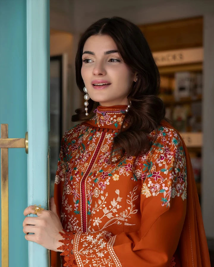 PZ-2633 Unstitched Fully Embroidered Dhanak Suit With Digital Printed Wool Shawl