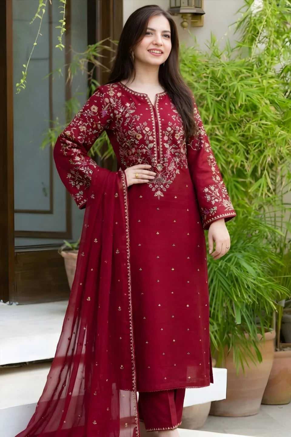 SR-D2700 HIGHLY RECOMMENDED (8.2 Meters) Unstitched Fully Embroidered Dhanak Suit With Embroidered Dhanak Shawl