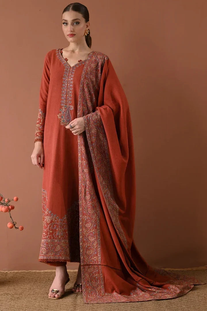 BT-2880B Unstitched Embroiered Dhanak Suit With Dhanak Embroidered Shawl