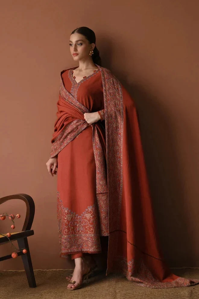 BT-2880B Unstitched Embroiered Dhanak Suit With Dhanak Embroidered Shawl