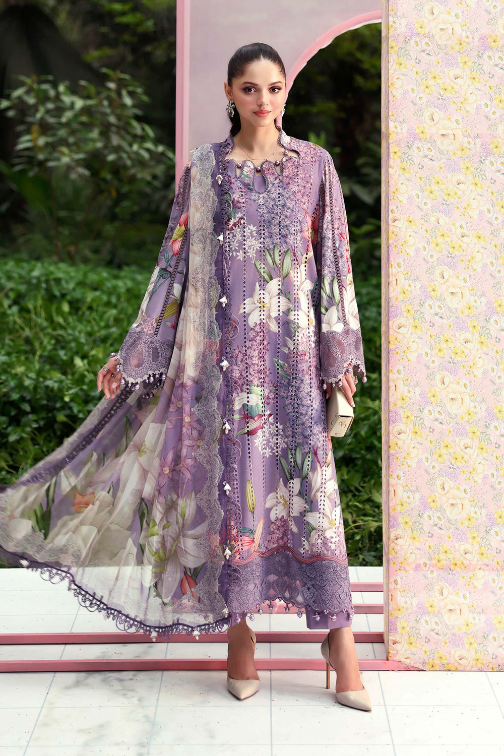 Maria B 6=B Purple Printed Lawn Summer'26 Embroidered 3Piece Unstitched