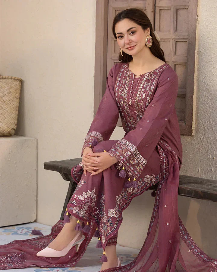 AA-25 LAWN-3PC Embroidered Shirt with Chiffon Embroidered Dupatta