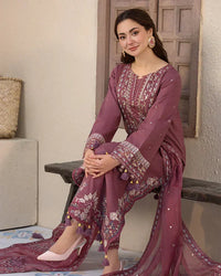 AA-25 LAWN-3PC Embroidered Shirt with Chiffon Embroidered Dupatta