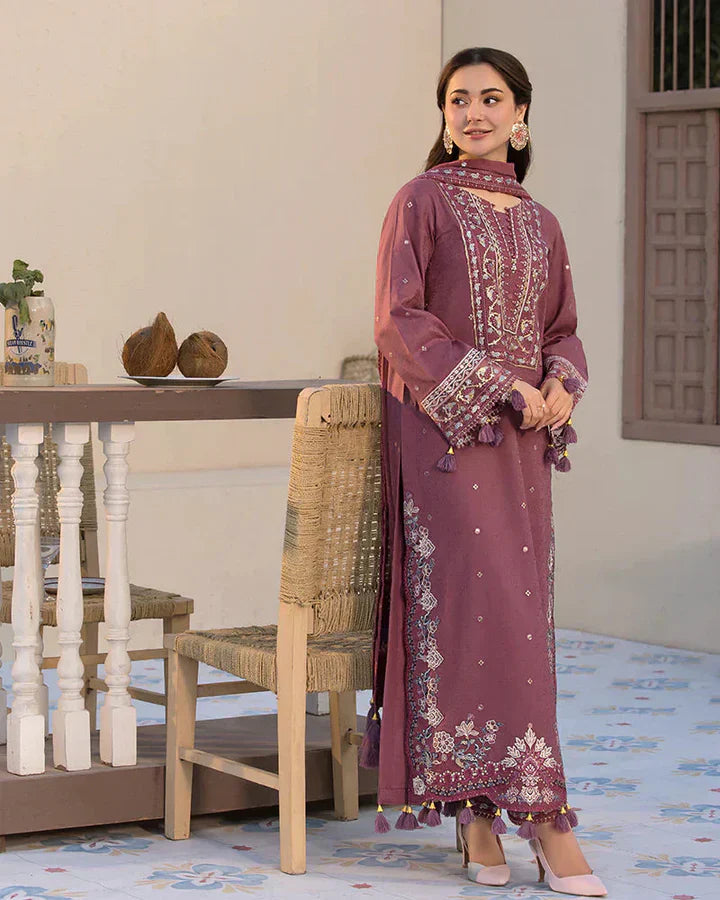 AA-25 LAWN-3PC Embroidered Shirt with Chiffon Embroidered Dupatta