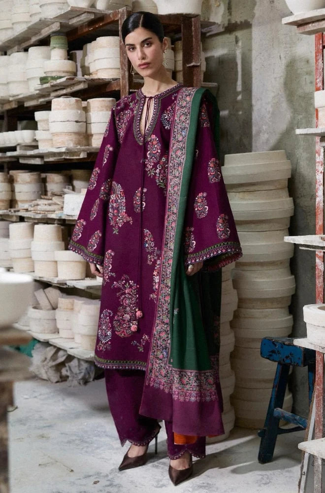 Hussain rehar - Winter 3PC Dhanak Embroidered Suit - kp33153