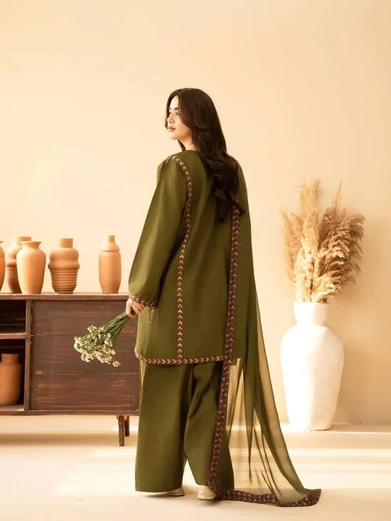 BT-2960 Unstitched Embroidered Dhanak Suit With Dhanak Embroidered Shawl