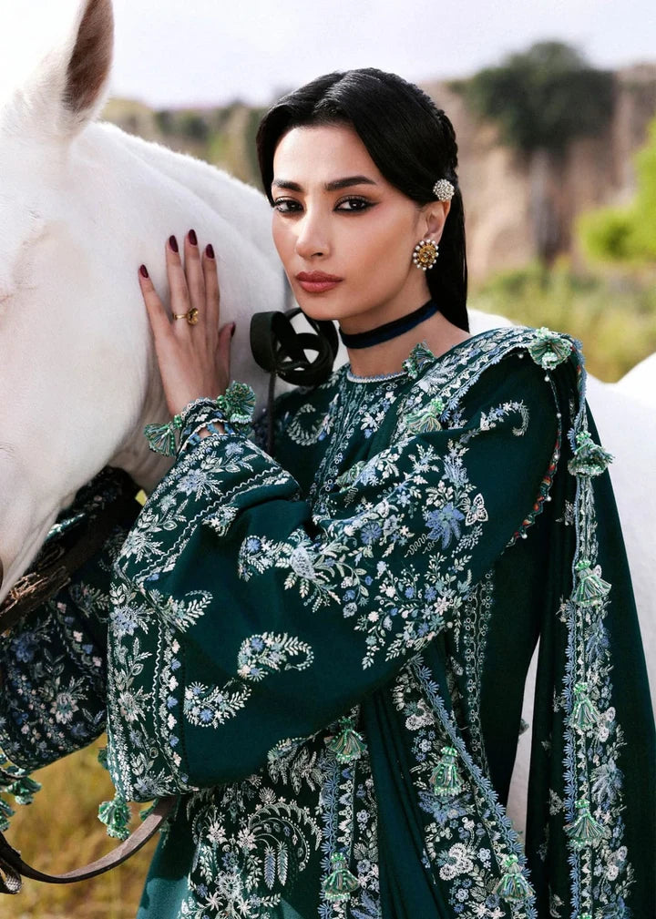 HR-3015 Unstitched Fully Embroidered Dhanak Suit With Fully Embroidered Dhanak Shawl