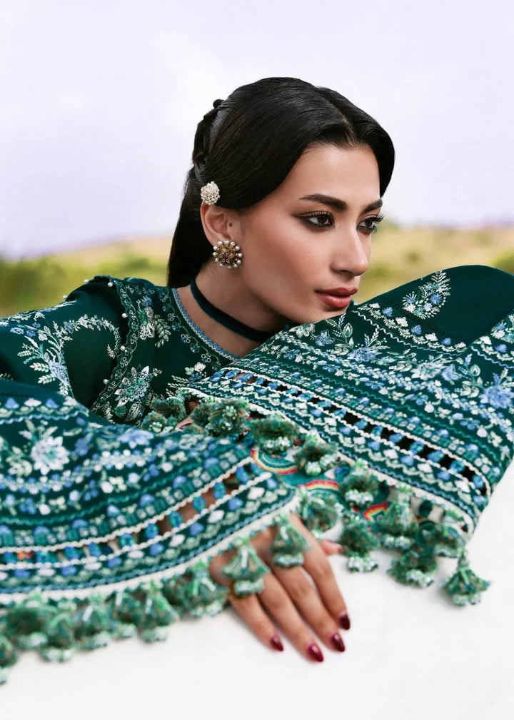 HR-3015 Unstitched Fully Embroidered Dhanak Suit With Fully Embroidered Dhanak Shawl