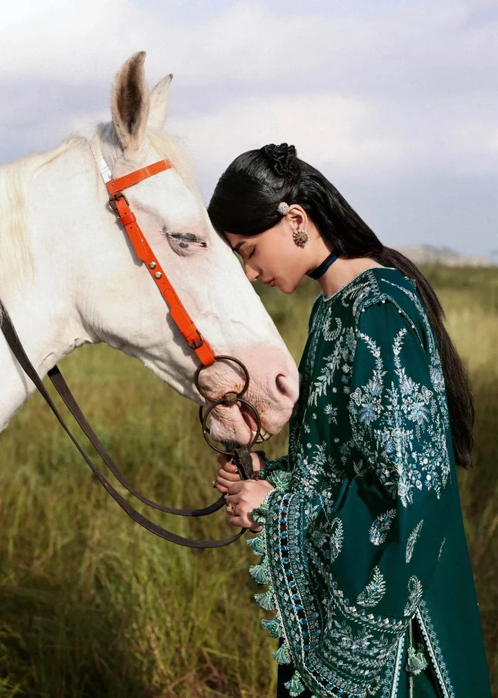 HR-3015 Unstitched Fully Embroidered Dhanak Suit With Fully Embroidered Dhanak Shawl