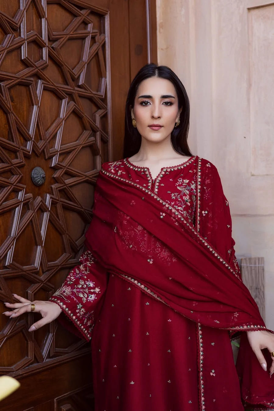 SR-D2700 HIGHLY RECOMMENDED (8.2 Meters) Unstitched Fully Embroidered Dhanak Suit With Embroidered Dhanak Shawl