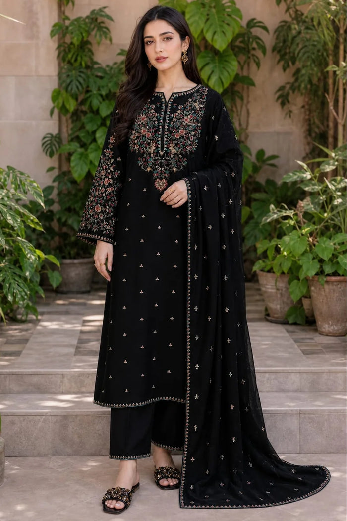 SR-D2800 HIGHLY RECOMMENDED (8.2 Meters) Unstitched Fully Embroidered Dhanak Suit With Embroidered Dhanak Shawl