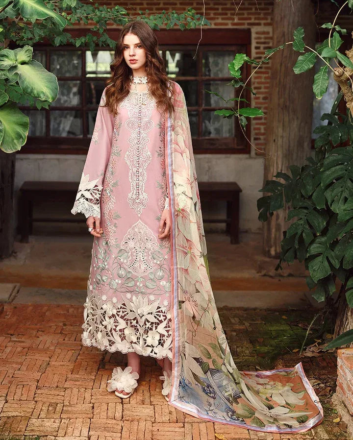 MS-2855 Lawn Unstitched fully Embroidered Shirt With Printed Silk Dupatta
