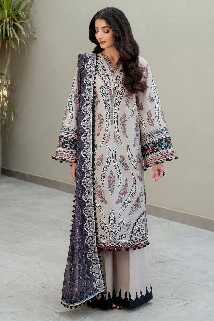 JZ2865 Lawn Unstitched Embroidered 3pc Suit With Soft Monar Digital Printed Dupatta Sale price