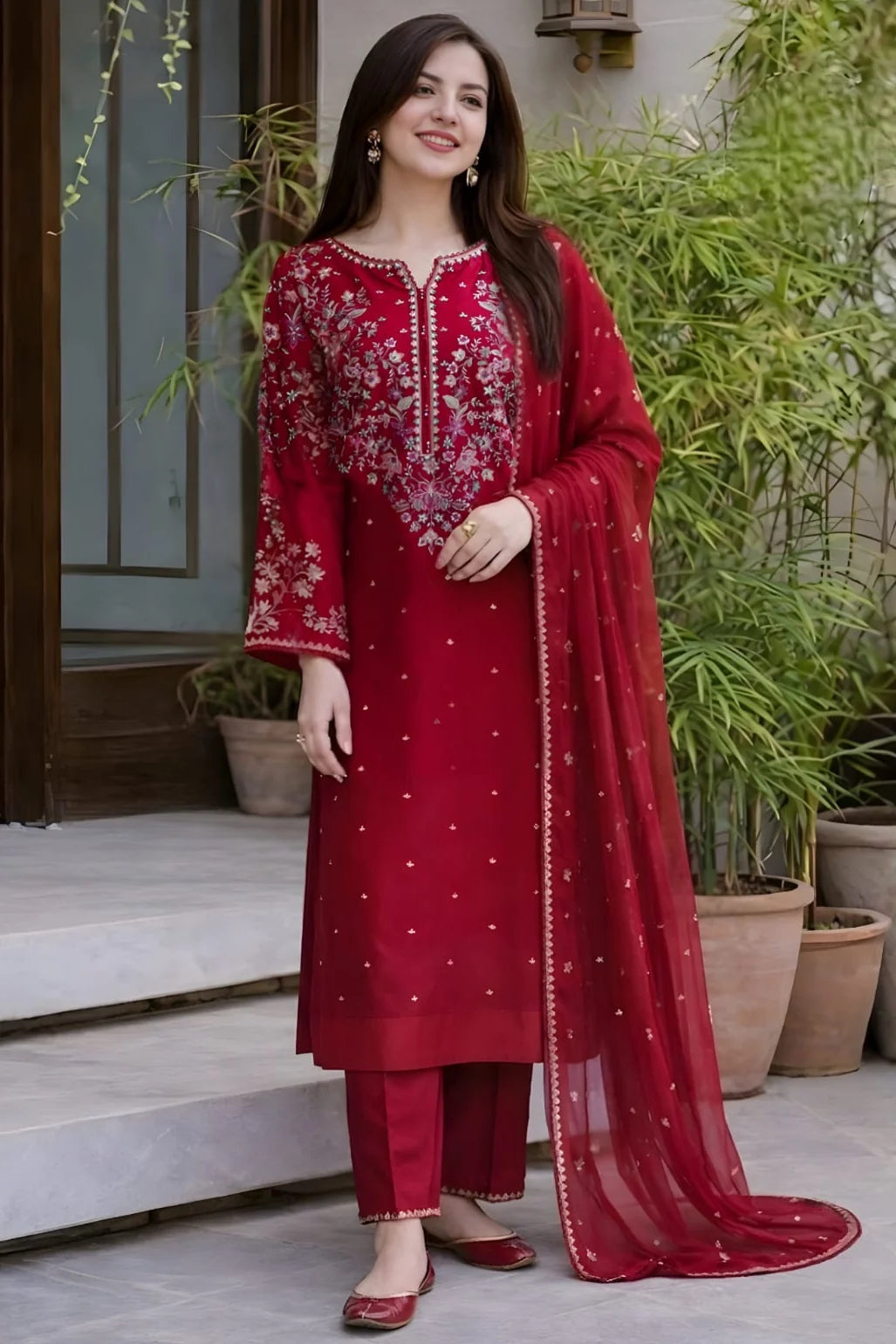SR-D2700 HIGHLY RECOMMENDED (8.2 Meters) Unstitched Fully Embroidered Dhanak Suit With Embroidered Dhanak Shawl