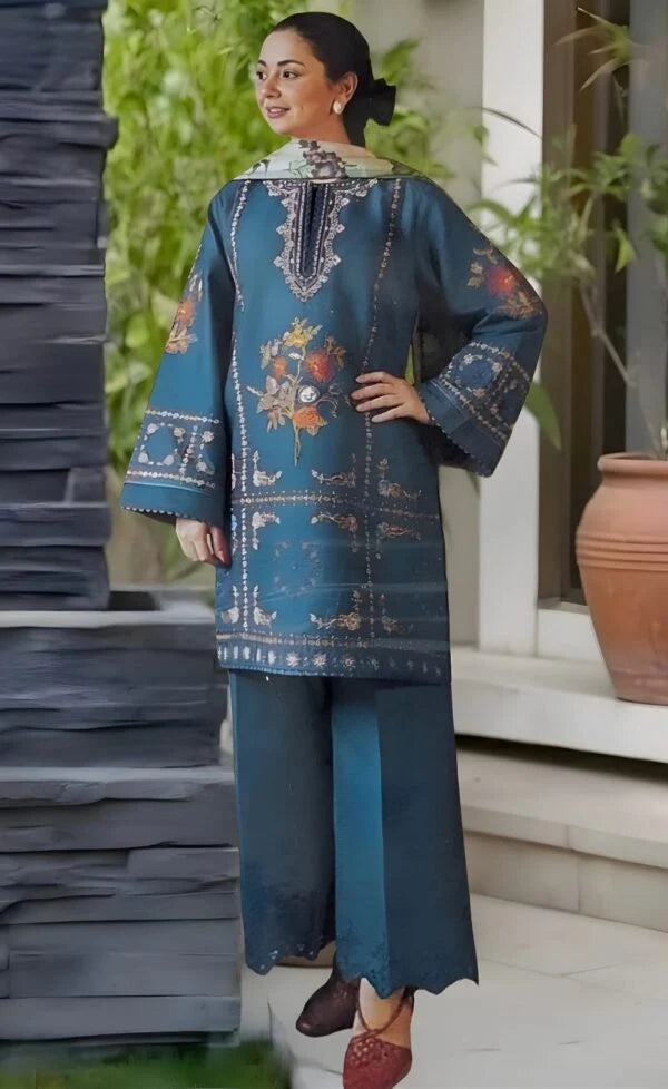 Unstitched Embroidered Lawn Suit 3pc With Digital Printed Dupatta