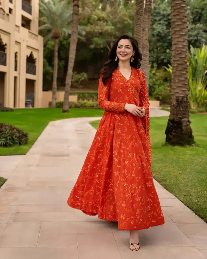 FS-1005 Lawn Unstitched Fully Embroidered Fabric With Printed Chiffon Dupatta 4 Sided Embroidered Lace Sale price