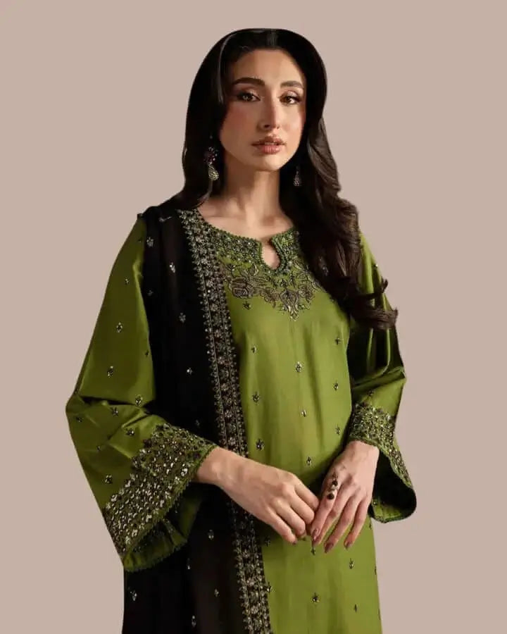 BT-3090 Unstitched Heavy Embroidered Dhanak Suit With Four-sided Embroidered Dhanak Shawl