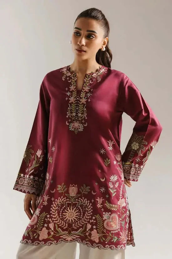 2 Piece - Unstitched Fully Embroidered Dhanak Suit With Embroidered Trouser