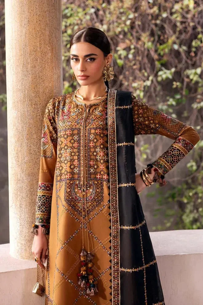 JZ-2920 Unstitched Heavy Embroidered Dhanak Suit With Four-sided Embroidered Dhanak Shawl