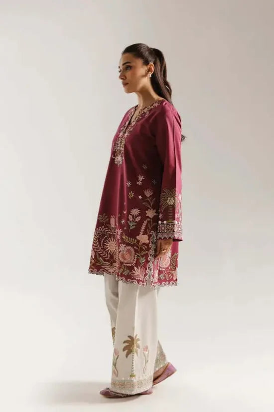 2 Piece - Unstitched Fully Embroidered Dhanak Suit With Embroidered Trouser
