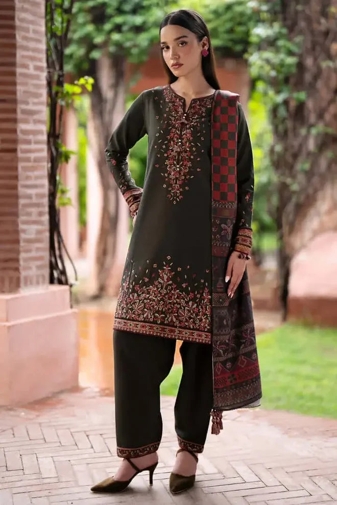 JZ-3035 Unstitched Heavy Embroidered Dhanak Suit With Printed Woolen Shawl