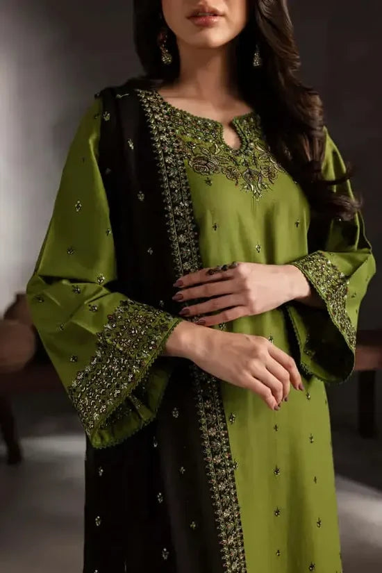 BT-3090 Unstitched Heavy Embroidered Dhanak Suit With Four-sided Embroidered Dhanak Shawl