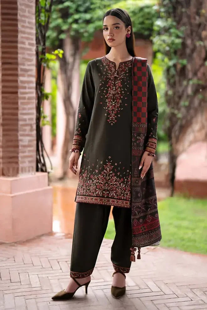 JZ-3035 Unstitched Heavy Embroidered Dhanak Suit With Printed Woolen Shawl
