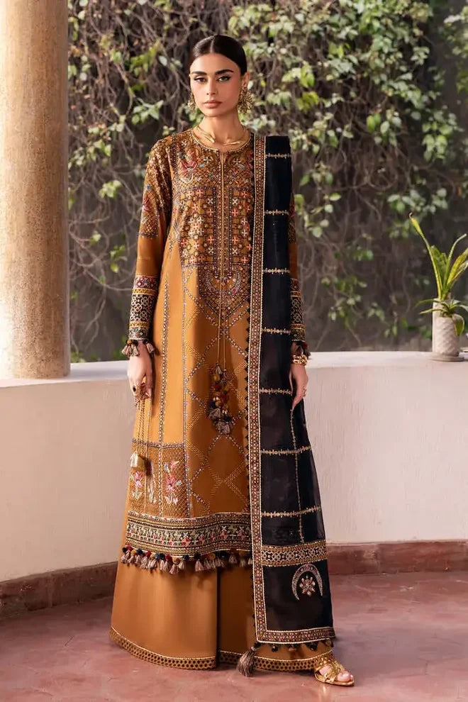 JZ-2920 Unstitched Heavy Embroidered Dhanak Suit With Four-sided Embroidered Dhanak Shawl