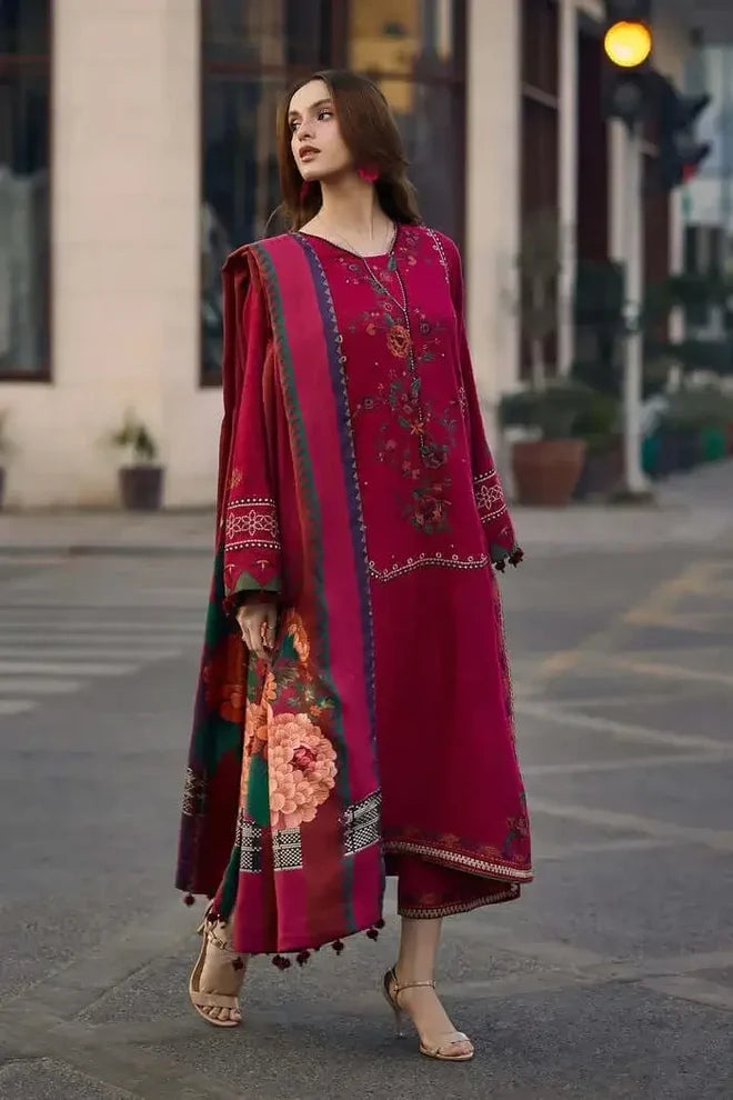 CZ-2980 Unstitched Heavy Embroidered Dhanak Suit ( Printed Woolen Shawl )