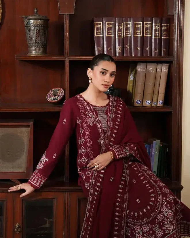 CR-2970 Unstitched Heavy Embroidered Dhanak Suit With Four-sided Embroidered Dhanak Shawl