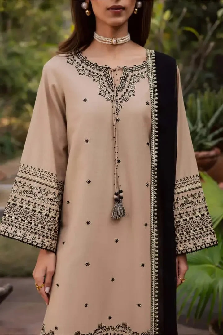 Unstitched Heavy Embroidered Dhanak Suit With Full Embroidered Dhanak Shawl