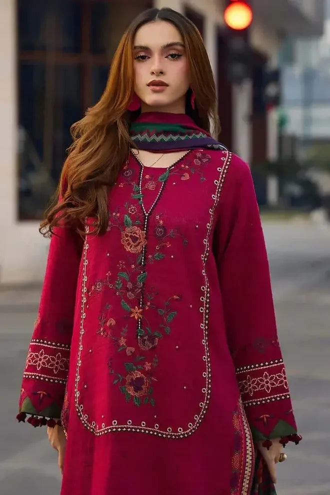 CZ-2980 Unstitched Heavy Embroidered Dhanak Suit ( Printed Woolen Shawl )